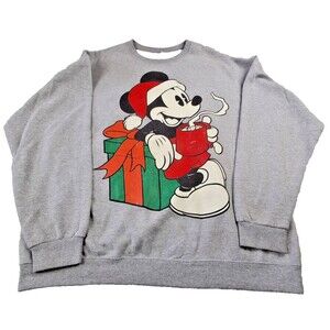 Disney Mickey Mouse Sweatshirt Large Gray Graphic Crewneck Pullover